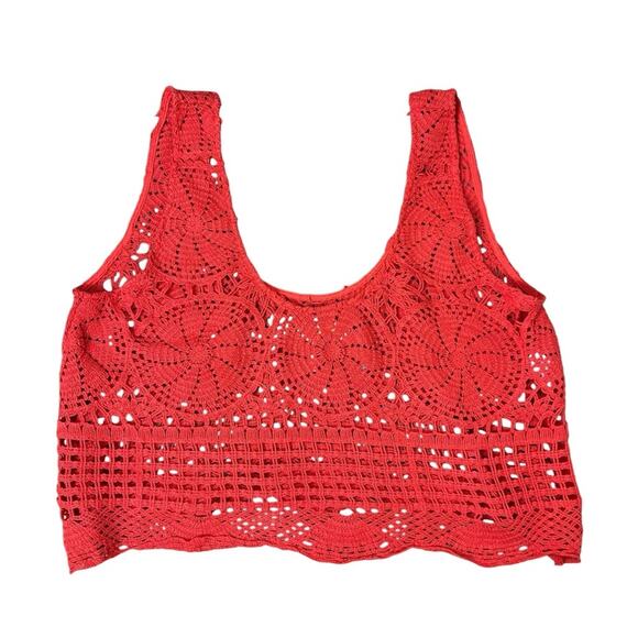 Free People Jen’s Pirate Booty Crochet Nelli Top Red Coral Large NWOT - Picture 2 of 7